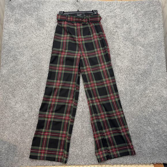 ModCloth Collectif Pants Womens XS Plaid High Waist Wide Leg Trousers Belted - Picture 1 of 12